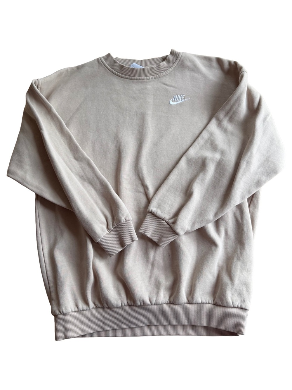 Nike YOUTH Kids L Crewneck Sweatshirt in Beige with White Logo Casual Comfort